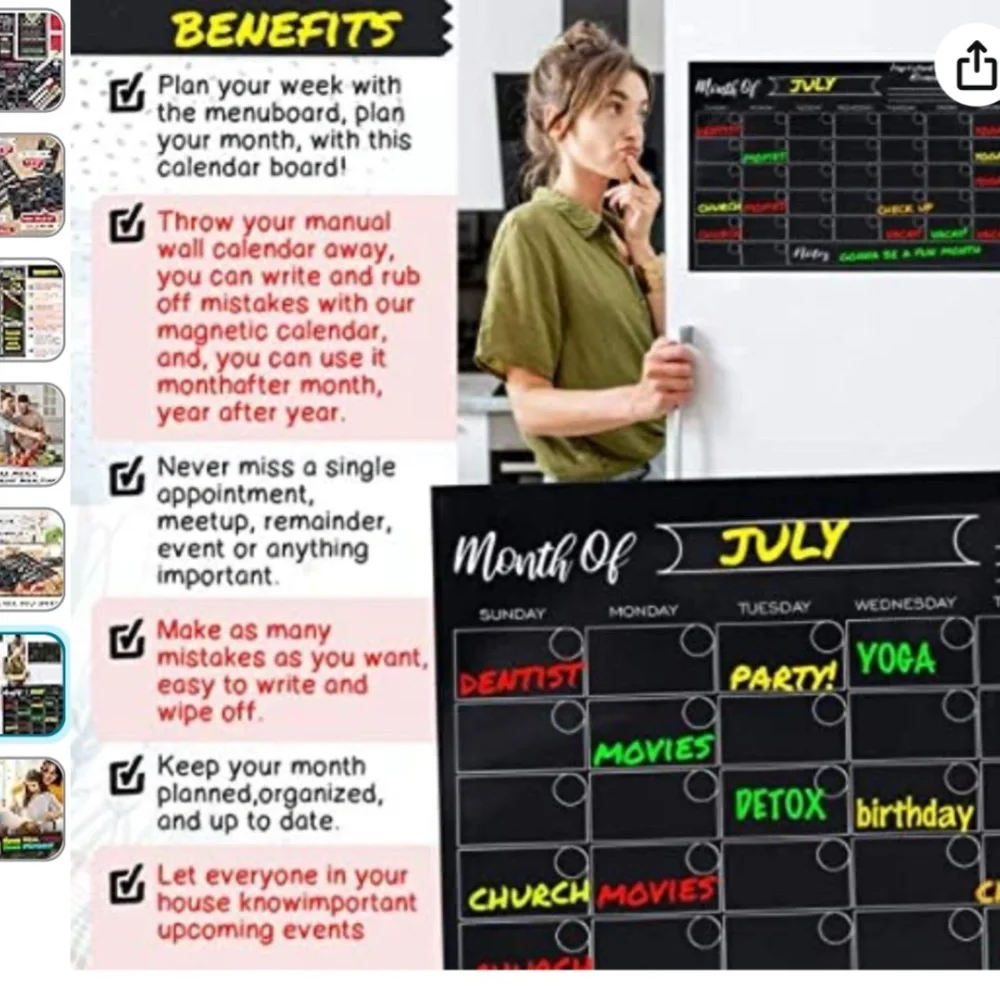 Magnetic Menu Board for refrigerator (DRY MARKERS NOT INCLUDED)